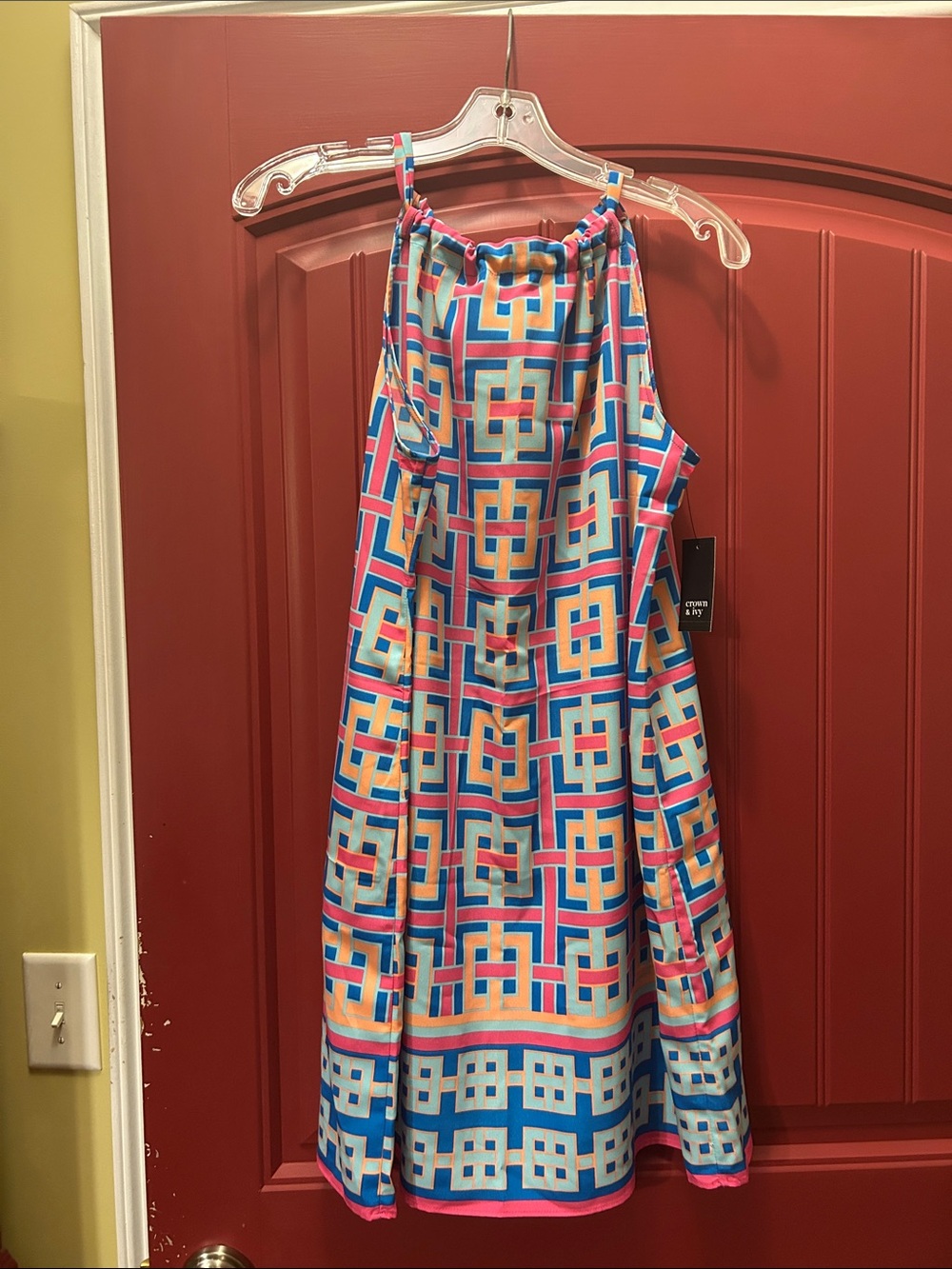 NWT Crown & Ivy Multi-Color Geometric Print Sundress With Tie in the Back